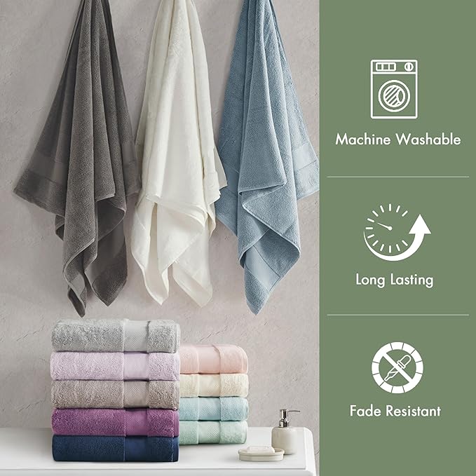 Madison Park Turkish Bath Towels 6pc, 2 Hand Towel for Bathroom, 2 Wash Towel, 2 Turkish Bath Towel Set, Luxury, 100% Cotton, Highly Absorbent & Quick Dry, Green