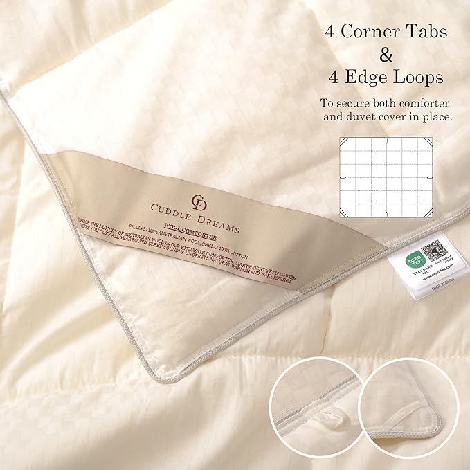 CUDDLE DREAMS Wool Comforter Duvet Insert, 100% Australian Wool Filling with Soft Noiseless Cotton Shell, Natural Warmth (Lightweight for Summer, Twin)