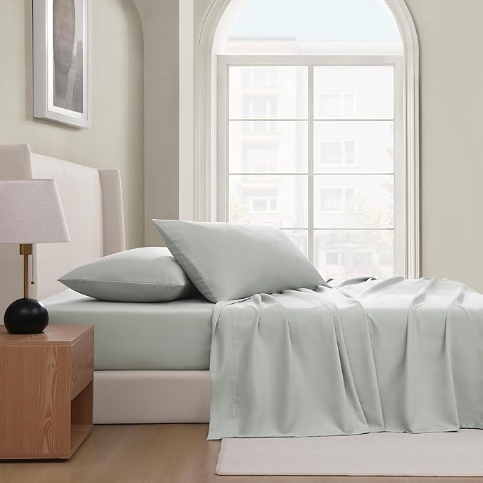 UGG King Sheet Set 4-Piece Luxury Cooling Sheets Deep Pockets Premium Bedding with 2 Pillow Shams Hypoallergenic Machine Washable Soft Lightweight Bed Set for Bedroom, King, Mineral Green (Hedi)