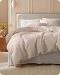Bedsure Cotton Duvet Cover Set - 100% Cotton Waffle Weave Beige Duvet Cover Oversized Queen Size, GentleSoft™ and Breathable Bedding Set for All Season, 3 Pieces, 98"x98"