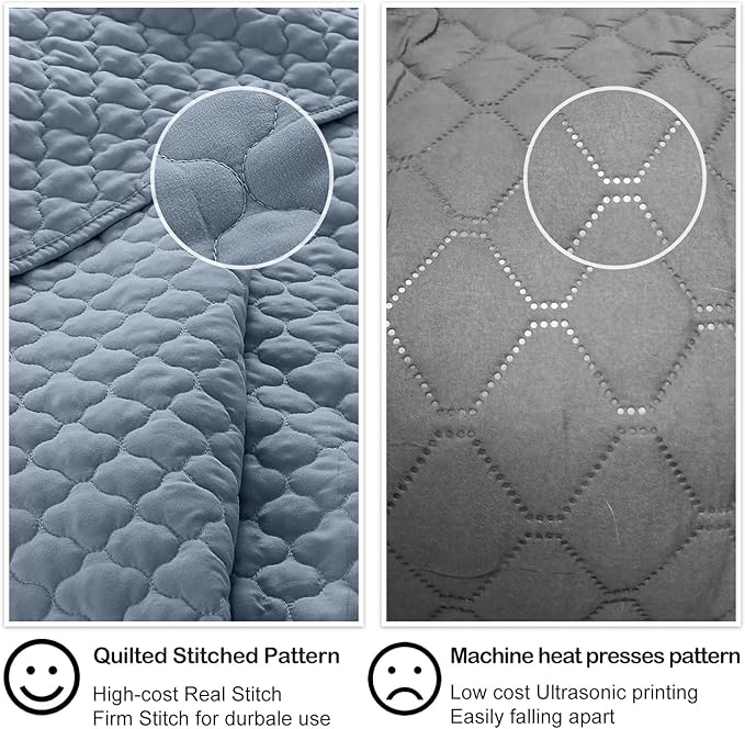 HORIMOTE HOME Quilt Twin Size Dusty Blue, Lightweight Quilt for Summer Ultra-Soft Microfiber Modern Style Quilted Clouds Pattern Bedspread Quit Set 2 Pieces (1 Quilt and 1 Pillow Sham)