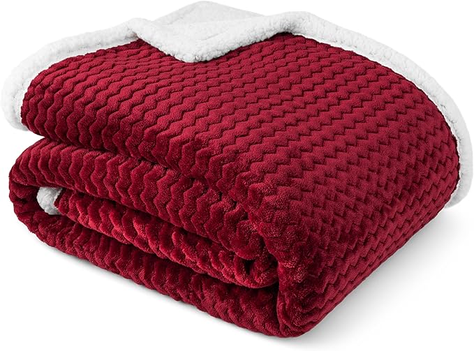 PAVILIA Maroon Red Twin Bed Blanket Reversible Sherpa Chevron, Soft Cozy Jacquard Weave Textured Throw Sofa Couch, Thick Warm Large Fleece Car Blanket, Decorative Plush Home Decor, 60x80 Burgundy Wine