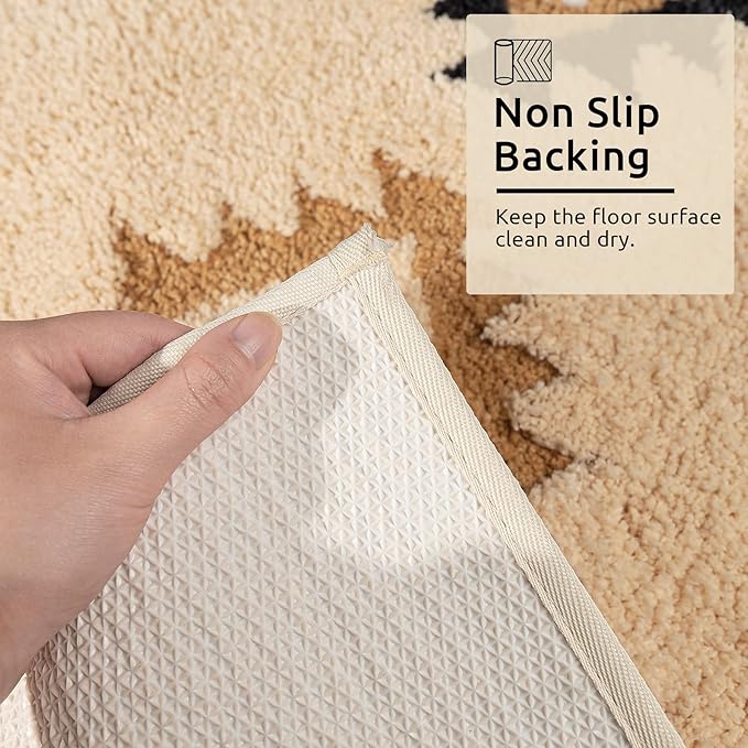 DEXDE Bathroom Rugs 20x47 Boho Bath Mat Non Slip Long Bath Runner Rugs Luxury Soft Absorbent Carpet for Shower Kitchen Entryway Farmhouse Neutral Decor, Cream Beige