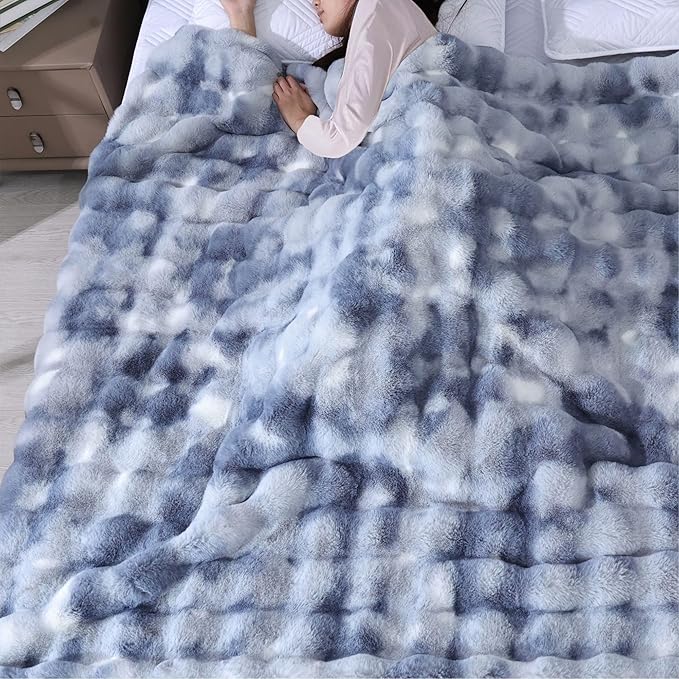 Faux Fur Soft Fluffy Tie-dye Blue Throw Blanket for Living Room Bedroom Couch 60X80 Fuzzy Bubble Thick Throw Blanket Decorative Blanket Home Decor 860 GSM