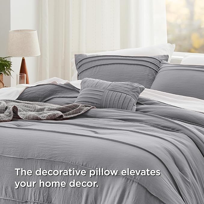 Bedsure California King Comforter Set - 4 Pieces Pinch Pleat Bed Set, Grey Boho Bedding for All Season, 1 Soft Comforter, 2 Pillowcases, 1 Decorative Pillow