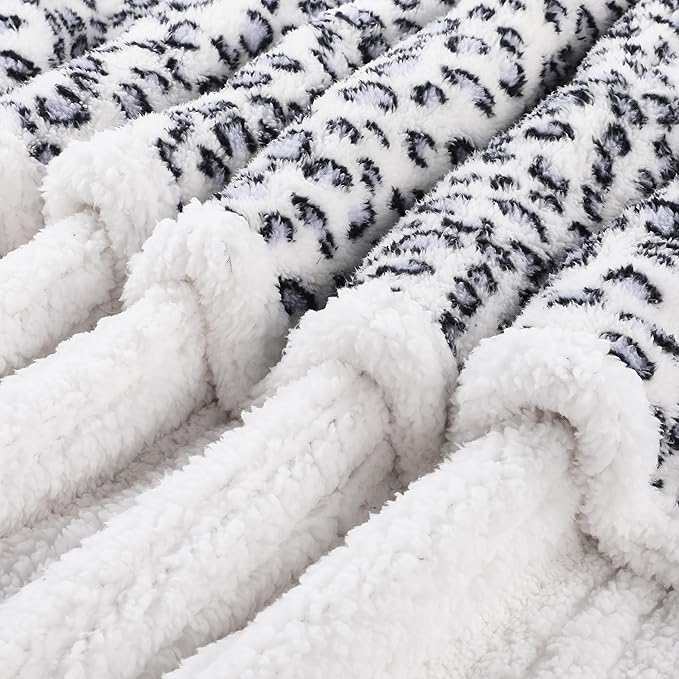 Electric Heated Blanket Full Size 72×84, 10H Auto Off & 6 Heating Settings Fluffy Ultra Soft Warmth Lightweight Cozy Plush Sherpa Machine Washable, Fast Heating, Home Office Leopard Print Blue & White