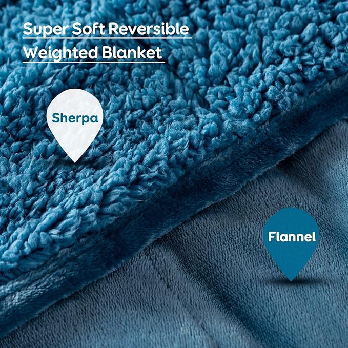 Sivio Sherpa Fleece Weighted Blanket for Adult, 15lbs Fuzzy Throw Blanket with Soft Plush Flannel, Reversible Twin-Size Super Soft Extra Warm Cozy Fluffy Blanket, 48x72 Inch Dual Sided Slate Blue