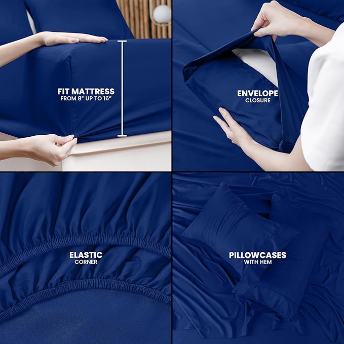 Utopia Bedding Full Sheet Set – 4 Piece Bed Sheets for Full Size Bed, Soft and Breathable Microfiber, Includes 1 Fitted Sheet, 1 Flat Sheet and 2 Pillowcases (Royal Blue)