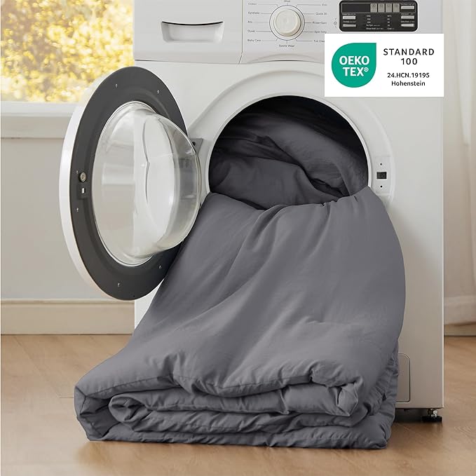 Bedsure Full Size Comforter Set, Dark Grey Soft Prewashed Bedding for All Seasons, 3 Pieces GentleSoft™ Warm Down Alternative Bed Set, 1 Lightweight Comforter (82"x86") and 2 Pillowcases (20"x26")