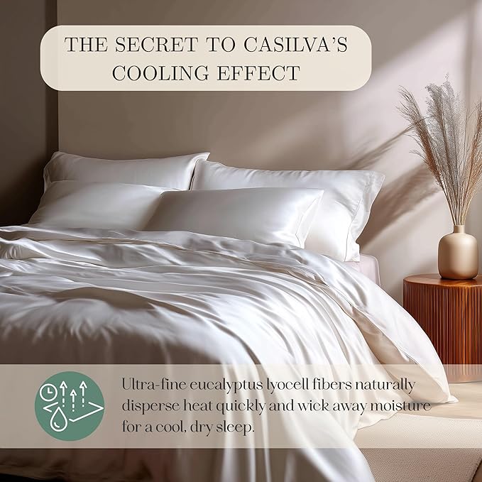 CASILVA Eucalyptus Sheets - Infused with Silver for Anti-Odor, Softer Than Silk Fibers, More Cooling Than Cotton - Perfect for Hot Sleepers & Sensitive Skin - 100% Tencel Lyocell - Twin XL Sheet Set