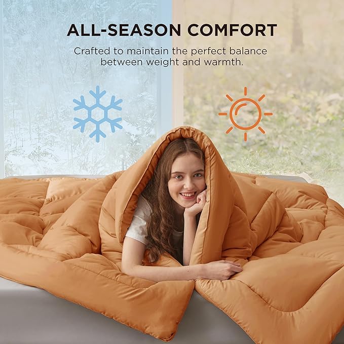 Bedsure Comforter Duvet Insert - Quilted Comforters Cal King Size, All Season Duvet, GentleSoft Down Alternative Bedding, with 8 Tabs, Gifts for Women/Men, Burnt Orange, Cal King 96 X 102 Inches