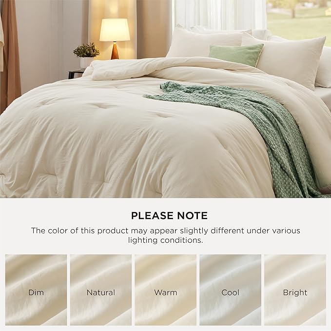 Bedsure California King Size Comforter Set, Cream Soft Prewashed Bedding for All Seasons, 3 Pieces GentleSoft™ Bed Set, 1 Lightweight Comforter (104"x96") and 2 Pillowcases (20"x36")