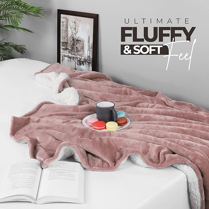 Utopia Bedding Sherpa Blanket Throw Size (Rose Pink, 50x60 Inches) - Soft Lightweight Plush Fleece Reversible Blanket for Bed, Sofa, Couch, Camping and Travel