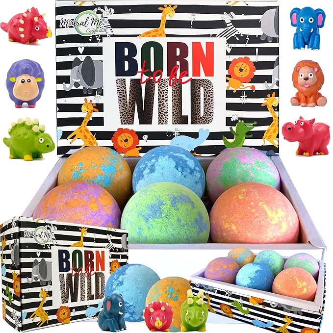 Bath Bombs for Kids with Toys Inside - Organic Bubble Bath Fizzies with Jungle Animal Toys. Gentle and Kids Friendly Spa Bath Balls, Bath Fizz Balls - Stocking Stuffers Christmas Gifts for Boy, Girls