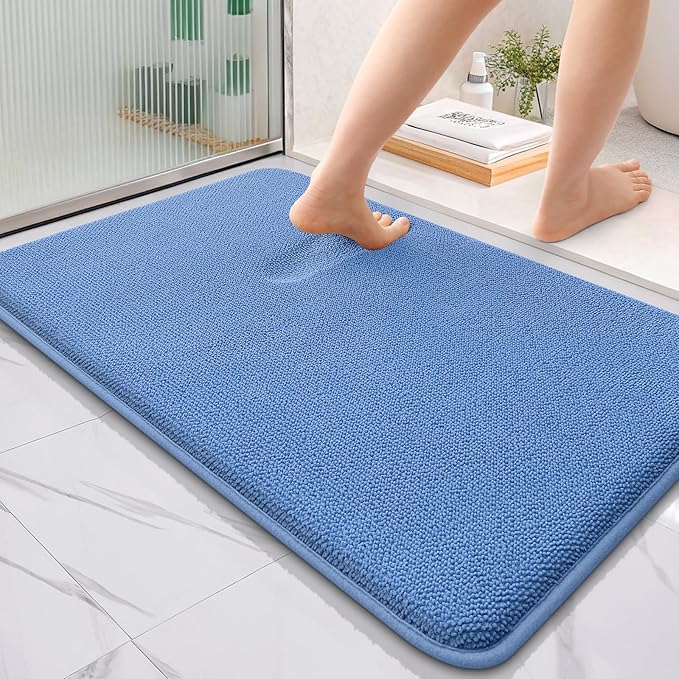 OLANLY Thick Memory Foam Bath Mat Rug 36x24, Extra Soft Absorbent Bathroom Rug, Quick Dry Bath Mat, Non-Slip, Machine Washable Carpet for Floor, Tub and Shower, Home Decor Accessories, Cornflower Blue