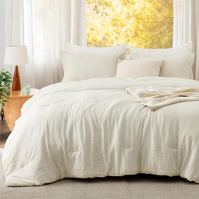 Bedsure California King Size Comforter Set, Ivory Soft Prewashed Bedding for All Seasons, 3 Pieces GentleSoft™ Down Alternative Bed Set, 1 Lightweight Comforter (104"x96") and 2 Pillowcases (20"x36")