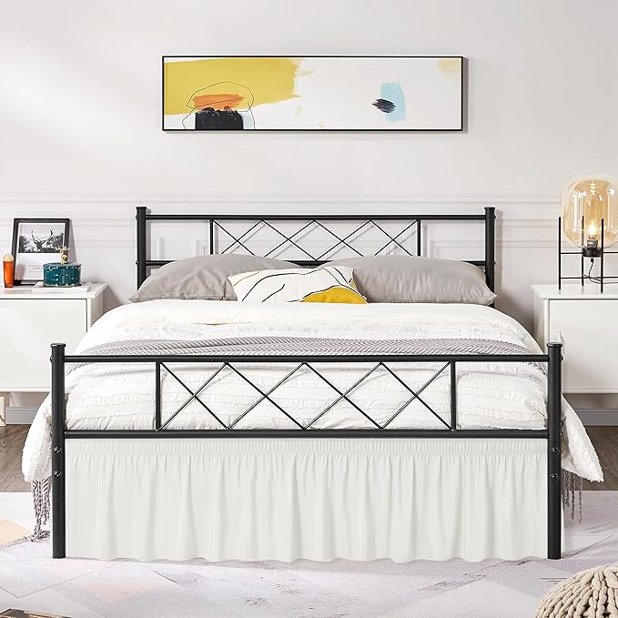 Biscaynebay Wrap Around Bed Skirts with Split Corners for King Beds 16" Drop, Ivory Elastic Dust Ruffles Adjustable Easy Fit Wrinkle & Fade Resistant Silky Luxurious Fabric Machine Washable