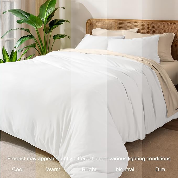 Bare Home 100% Organic Cotton Jersey Duvet Cover Set - Twin/Twin XL Size - Ultra Soft - 100% Cotton - 2pcs - Corner Ties - Button Closure - Bedding Duvet Cover & Pillow Shams (White)