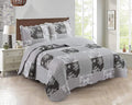 Brilliant Sunshine Grey Toile Floral Patchwork, 3-Piece Quilt Set with 2 Shams, Reversible Bedspread, Soft Lightweight Coverlet, All-Season, Full/Queen, Grey