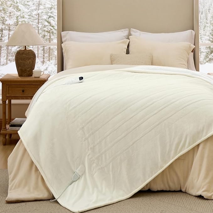 Bedsure Electric Blanket Twin - Soft Flannel Heated Blanket, Fast Heating with 10 Time Settings & 6 Heat Settings, Warm Gift for Grandma (62x84 inches, Ivory)