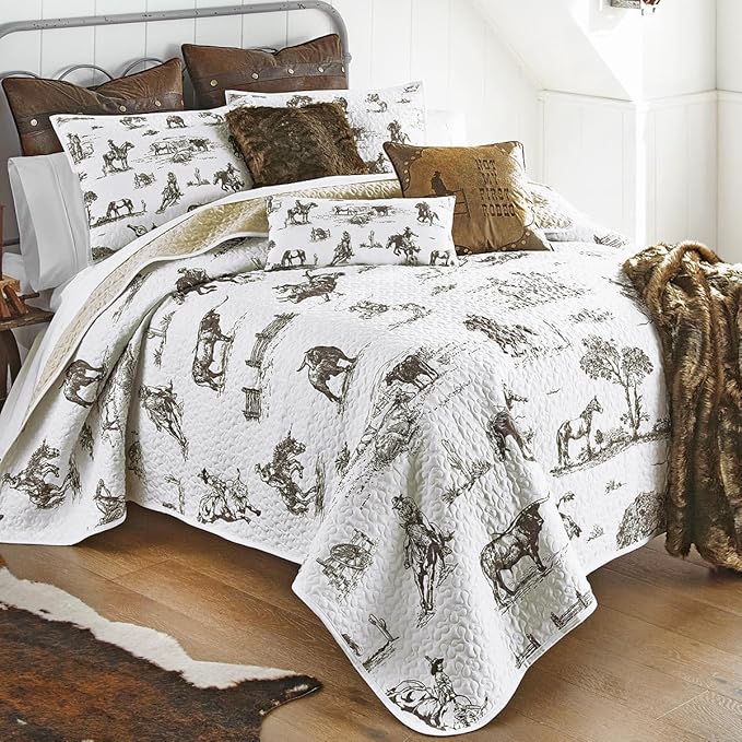BLACK FOREST DECOR Cowboy Ranch King Quilt Set - Lightweight, Western Style Bedding with Cowboys and Horses, Includes Quilt and Shams, Machine Washable