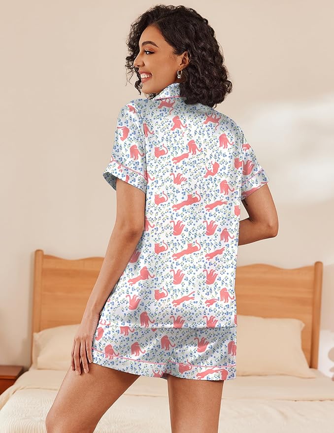 Ekouaer Pajamas for Women Set Silk Satin Pjs Shorts Sleepwear 2 Piece Loungewear S-XXL