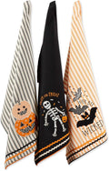 DII Happy Halloween Dishtowel Collection Embellished Cotton Kitchen Hand Towel Set, 18x28, Trick or Treat Skeleton, 3 Count