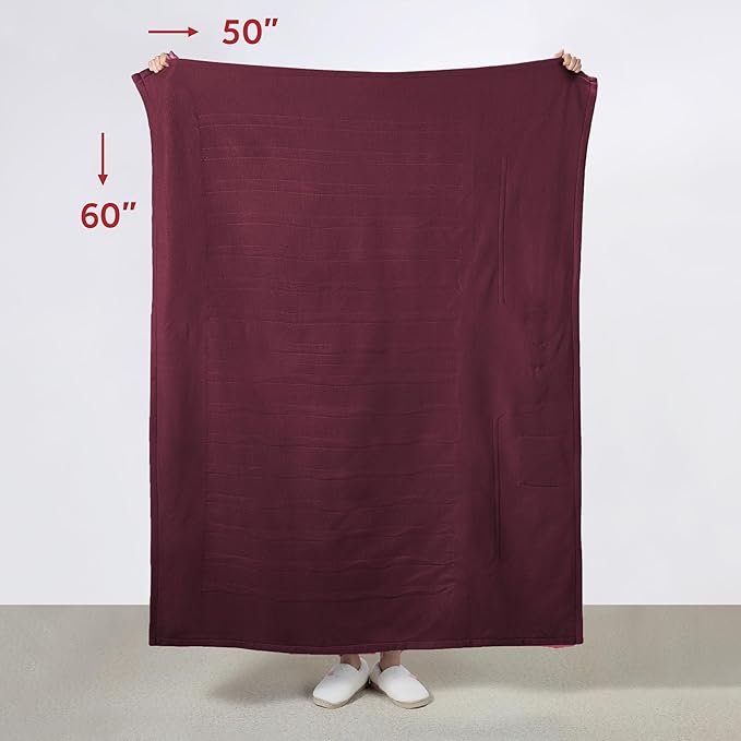 Sunbeam Electric Throw Royal Luxe Microplush Heated Blanket, 4 Heat Settings, 4-Hour Auto Shut-Off, Fast Heating, Warm and Cozy, Cabernet Red Color, 50" x 60"