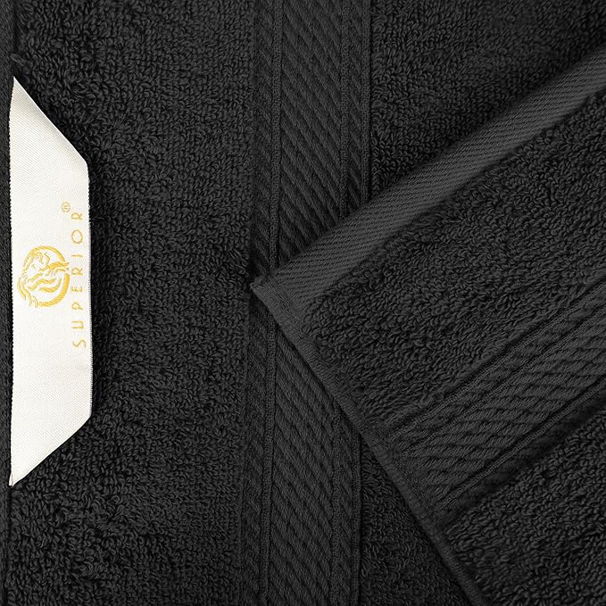 SUPERIOR Egyptian Cotton Pile Bath Towel Set of 4, Ultra Soft Luxury Towels, Thick Plush Essentials, Absorbent Heavyweight, Guest Bath, Hotel, Spa, Home Bathroom, Shower Basics, Black