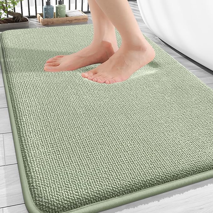OLANLY Thick Memory Foam Bath Mat Rug 34x21, Extra Soft Absorbent Bathroom Rug, Quick Dry Bath Mats, Non-Slip, Machine Washable Carpet for Bathroom, Tub and Shower, Home Decor Accessories, Sage Green
