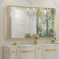 TETOTE 55 x 30 Inch Bathroom Mirror, Brushed Gold Metal Framed Wall Mounted Mirrors, Brushed Brass Rectangle Modern Decorative Vanity Mirror (Horizontal/Vertical)