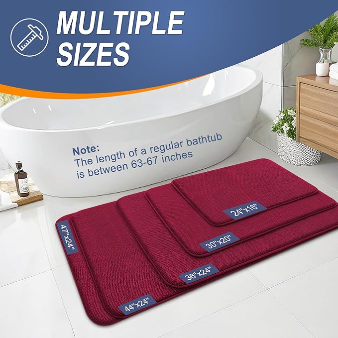 OLANLY Thick Memory Foam Bath Mat Rug 59x24, Extra Soft Absorbent Bathroom Rug, Quick Dry Bath Mats, Non-Slip, Machine Washable Carpet for Bathroom, Tub and Shower, Home Decor Accessories, Burgundy