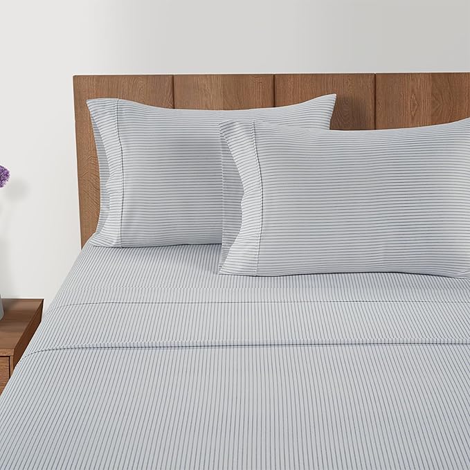 LANE LINEN Queen Bed Sheets - Pemium 450 Thread Count Long Staple 100% Cotton Sheets Queen Size Bed Set, Hotel Luxury Sateen Finish, 15" Deep Pocket Fitted Sheet, Cool & Durable - Ticking Stripe