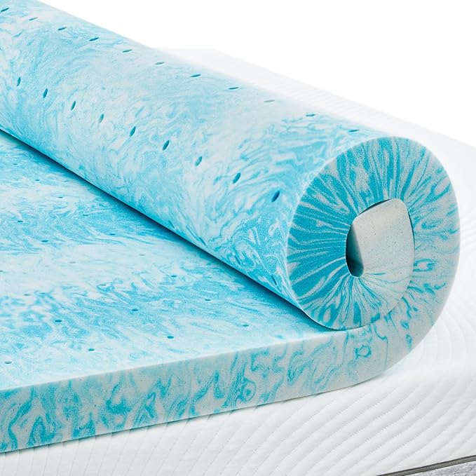 PERLECARE 4 Inch King Memory Foam Mattress Topper, Cooling Gel Infused Mattress Pad, Ventilated Bed Topper for Pressure Relief, CertiPUR-US Certified, Blue