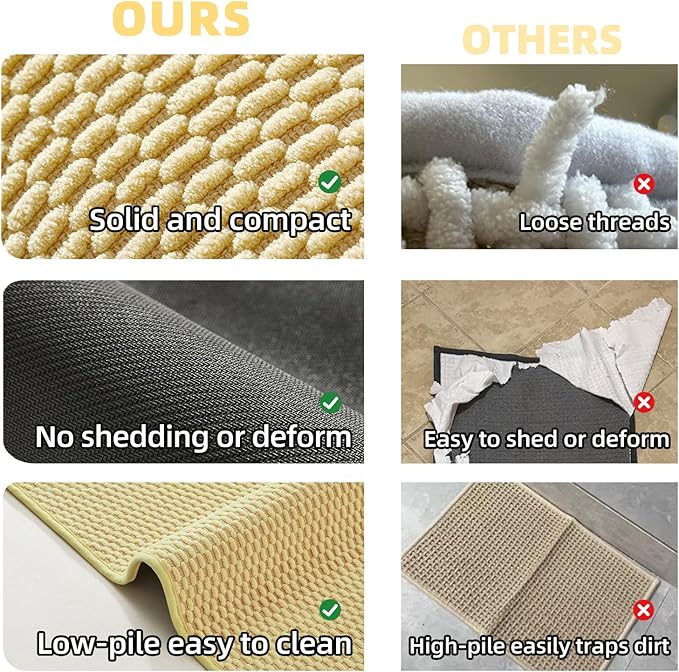 Bathroom Runner Rugs, Long Bath Mat Runner Washable Thin Quick Dry Low Pile Bathroom Runner Rugs Non Slip, Yellow 24"x70"