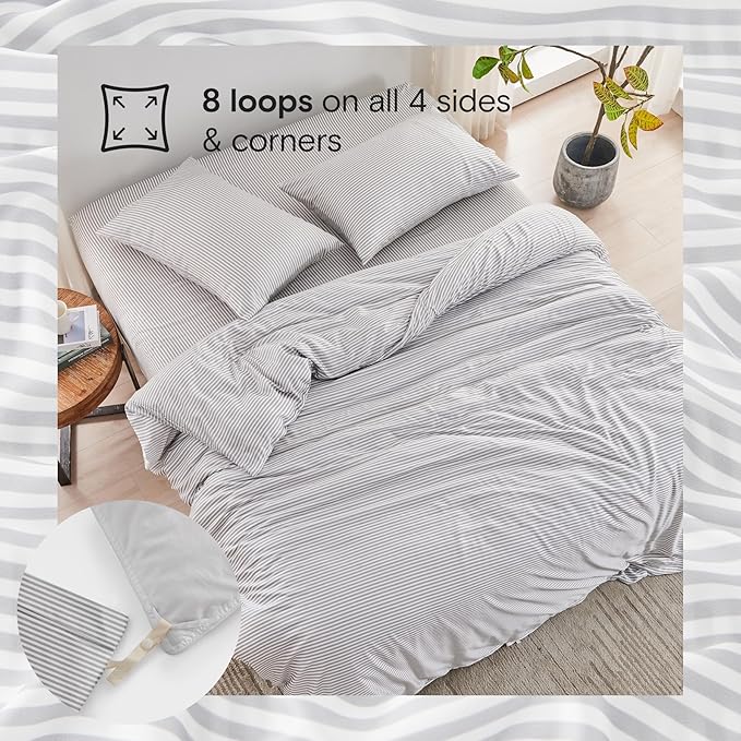 DOZ Duvet Cover Set, 100% Viscose derived from Bamboo, Organically Grown, Buttery Soft, Cooling Duvet Covers, High GSM, 1 Duvet Cover and 2 Pillowcases, 90"x90" (Stripe, Full/Queen)
