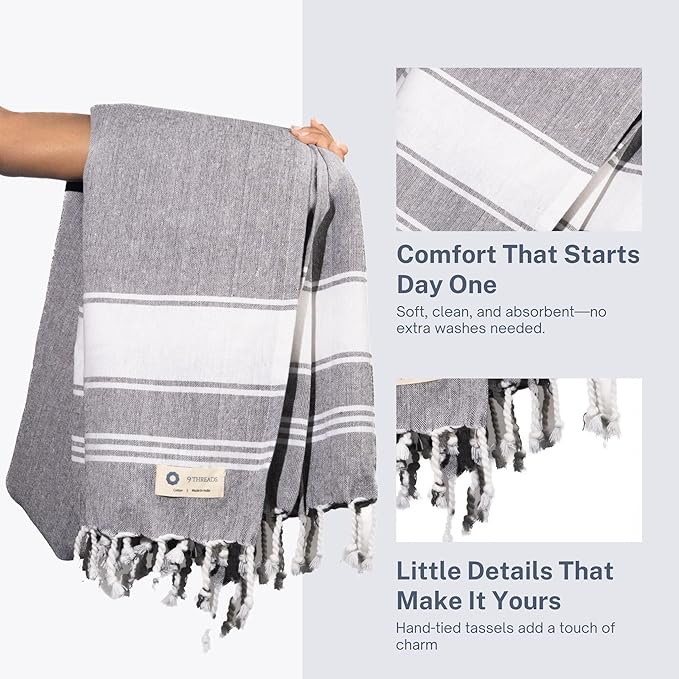 Cotton Turkish Beach Towel Towels Oversized 36"x72" Pool Absorbent Extra Large Quick Dry Sand Travel Towel (Grey, 4 Pack)