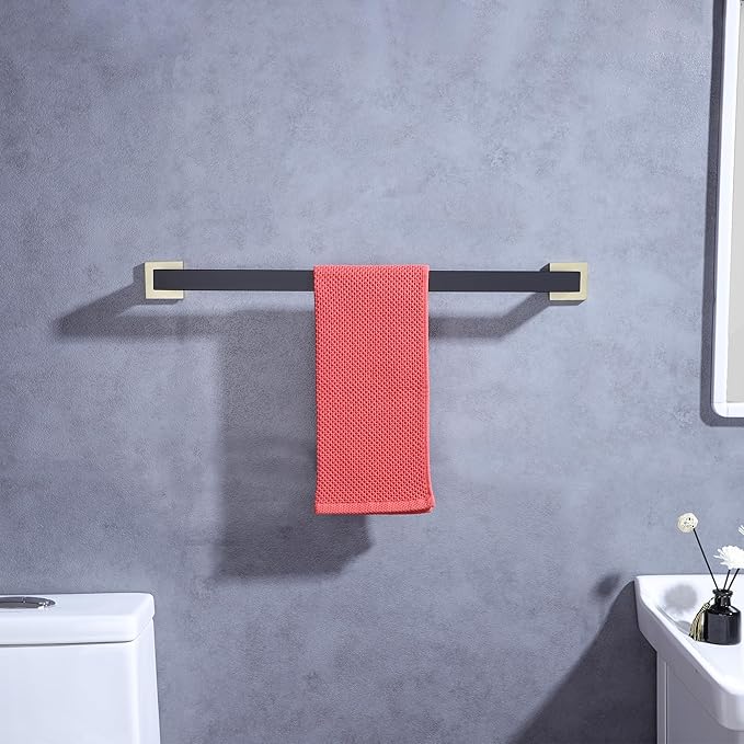 LANC 32-Inche Long Towel Bars for Bathroom Wall Mounted Matte Black and Gold Bath Towel Racks Stainless Steel Towel Rails for Kitchen Square Towel Holder Total-33.5” Towel Hanger, A8804GK-8P1