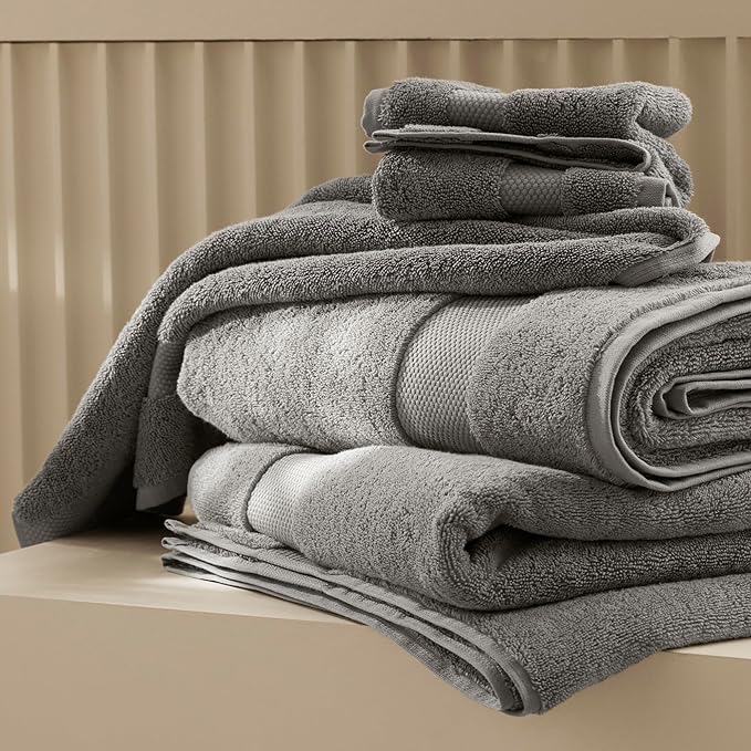BOLL & BRANCH Plush Bath Towel Set - Stone - 6 Piece - Includes 2 Bath Towels, 2 Hand Towels & 2 Washcloths - 100% Organic Cotton - Ultra Soft & Luxurious - Quick Absorbing