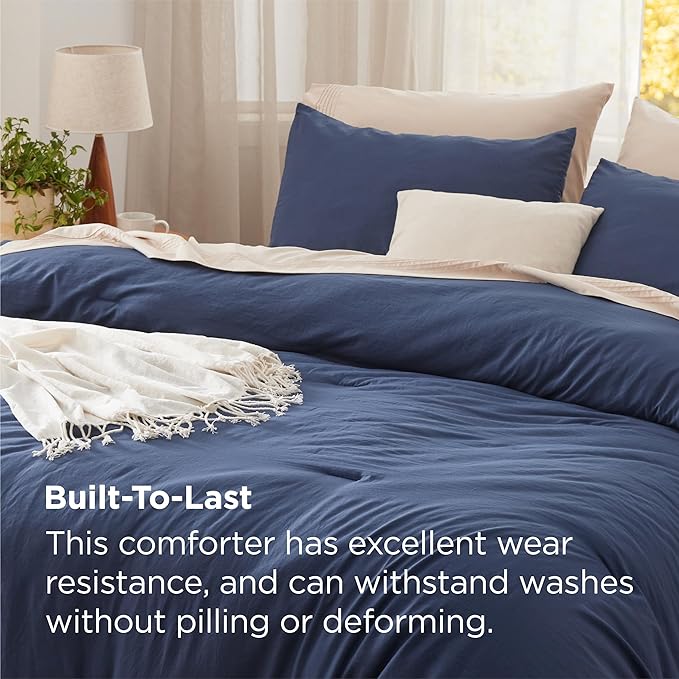Bedsure California King Size Comforter Set, Navy Soft Prewashed Bedding for All Seasons, 3 Pieces GentleSoft™ Down Alternative Bed Set, 1 Lightweight Comforter (104"x96") and 2 Pillowcases (20"x36")
