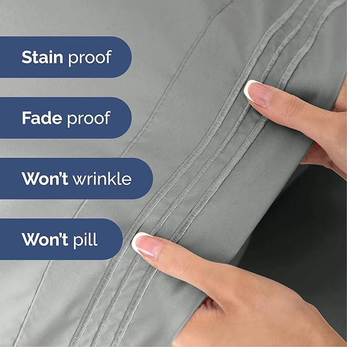 Cal King Size 4 Piece Sheet Set - Extra Soft, Breathable and Cooling Sheets - Hotel Luxury Bed Sheets for Women & Men - Deep Pockets, Easy-Fit and Wrinkle-Free - Light Slate Grey Oeko-Tex Bed Sheets