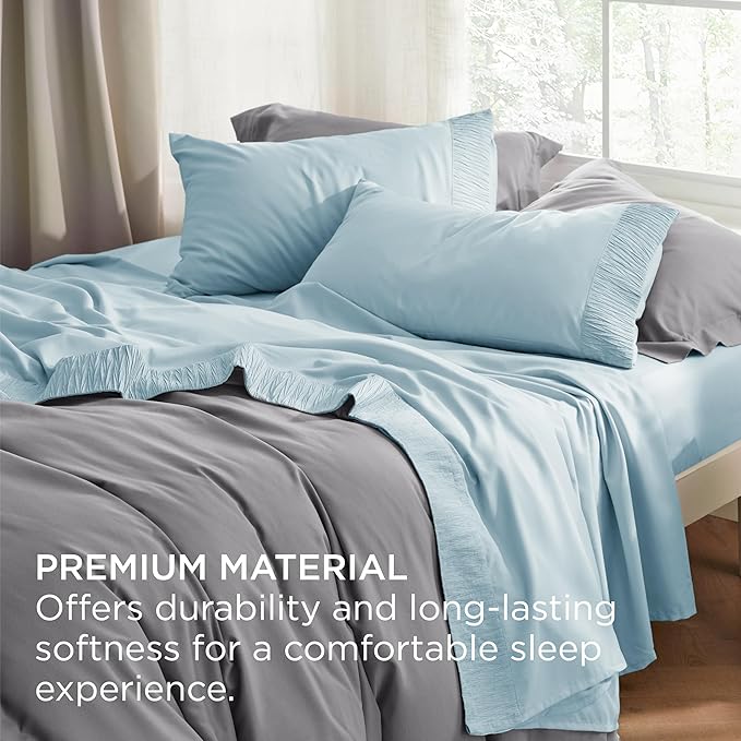 Bedsure King Size Sheets Set - 4 Pieces Soft King Sheets - Breathable & Cooling - Hotel Luxury - Easy Care Polyester Microfiber Bedding for Women, Men, Light Blue