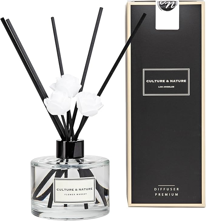 CULTURE & NATURE Reed Diffuser Set 6.7oz (200ml) Flower Market Scented Diffuser with Sticks Home Fragrance Reed Diffuser for Bathroom Shelf Decor