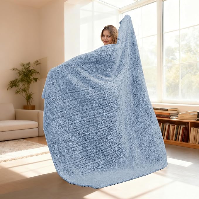 Electric Heated Blanket 6 Heating Settings & 10H Auto Off Full 72×84 Double Sided Plush Sherpa Ultra-Soft Warm Thick, Machine Washable, Fast Heating, Home Office Light Blue