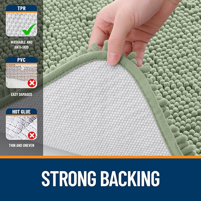 OLANLY Bathroom Rugs 47x17, Extra Soft Absorbent Chenille Bath Rugs, Rubber Backing Quick Dry, Machine Washable Bath Mats for Bathroom Floor, Tub and Shower, Home Decor Accessories, Sage Green