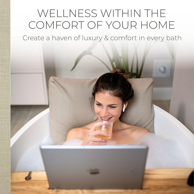 BADESOFA® Luxury Bath Pillow Set 2-Piece – Large Back Pillow & Foot Pillow for Tub – Spa-Grade Comfort for Head, Neck, Back & Feet – Quick Drying Bathtub Cushion Set in Beige