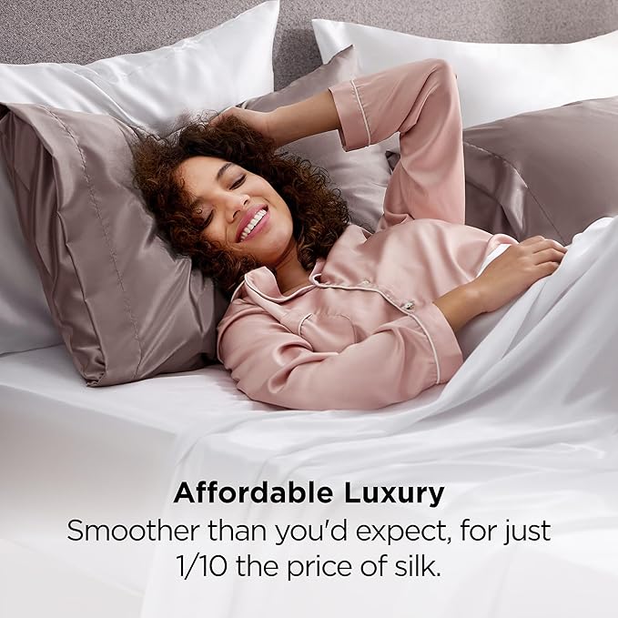 Bedsure Satin Pillowcase 2 Pack Similar to Silk Pillow Cases Standard Size, Pillow Case for Sleeping Women with Envelope Closure, Gifts for Women Men, Dusty Rose, 20x26 Inches, 2pcs