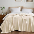 Twin Size Blanket, 70% Rayon (Derived from Bamboo) and 30% Cotton, Lightweight Jacquard Weave, Breathable and Soft Summer Blanket for Bed or Couch, 66” x 90”, Ivory