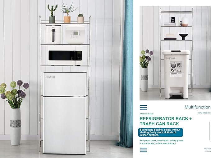 susunnus Over The Toilet Storage 3 Tier S,Bathroom Shelves Over Toilet,Freestanding Space Saver with Toilet Paper Holder,Stainless Steel,Pragmatic, Sturdy,Waterproof,Silver