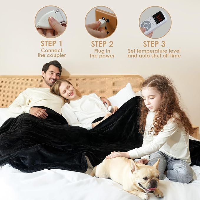 EHEYCIGA Heated Blanket Electric Blanket Full Size - Heating Blanket with 5 Heating Levels & 10 Hours Auto Off, Soft Cozy Sherpa Washable Blanket with Fast Heating, 72 x 84 Inches, Black